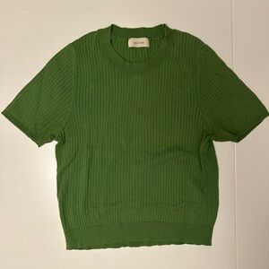 Green Ribbed Short Sleeve Sweater